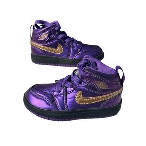 Air Jordan 1 Mid Toddler Girl Size 8 Metallic Purple Gold Nike Streetwear